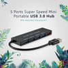 5 Ports Super Speed Mini Portable USB 3.0 Hub 5Gbps Transfer Speed With Dedicated Charging Port 2.4A Port (Black)