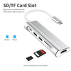 Multifunctional 6-in-1 Type-C Hub Type-C to USB3.0 HD Converter with SD TF Card Slot USB3.1 Adapter Plug and Play Black