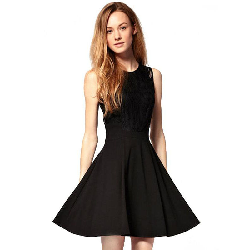 Charming Tight Sleeveless Chiffon Dress - Black