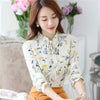 Chiffon Floral Long Sleeve Blouse - Light Yellow