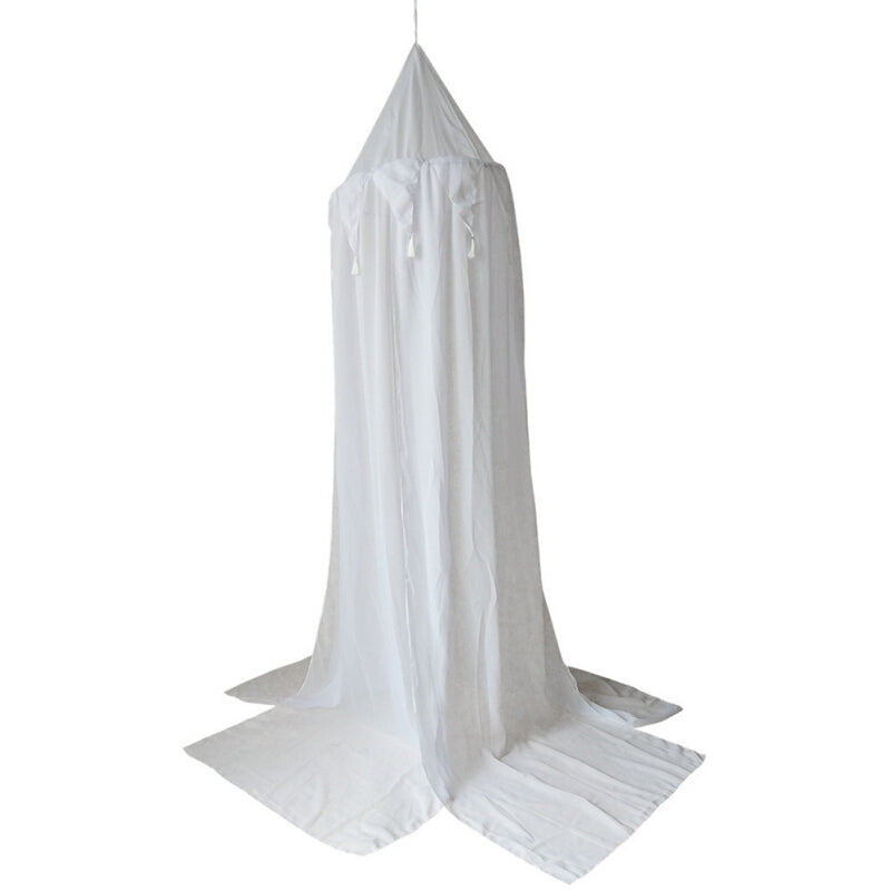 Chiffon Fringed Hanging Bed Curtain - White