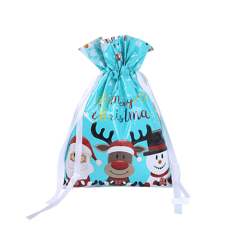 Christmas Drawstring Gift Bags - Light Blue