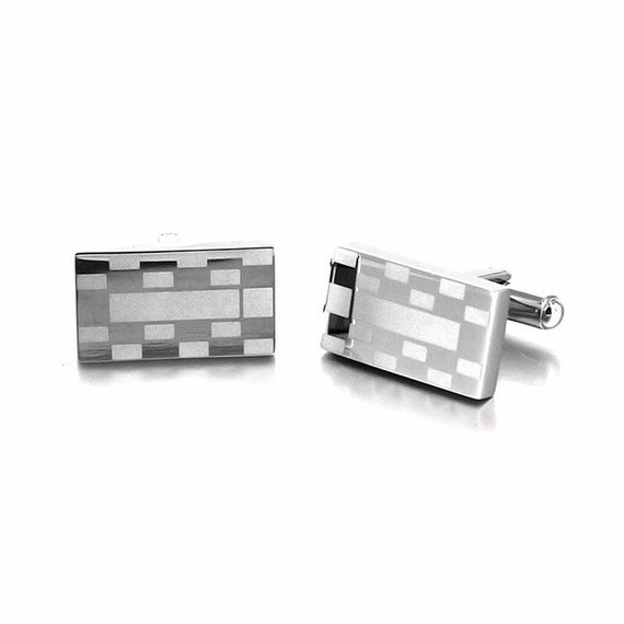 Classic Premium Men Grids Plaid Cuff Link - Silver