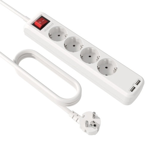 dodocool 3850W Smart 4 Way AC Outlet Surge Protector 1050 Joules Power Strip with 15W 3.1A 2 USB Charging Ports 4.92ft تمديد سلك الرصاص حماية الزائد تشغيل / إيقاف تشغيل مؤشر LED AC220-250V الاتحاد الأوروبي التوصيل الأبيض