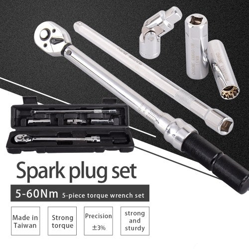 5pcs 3/8 Inch DR 5-60Nm Adjustable Torque Wrench Set Bike Car Fixing Tool Accurate Repairing Spanner Kit Hand Tool