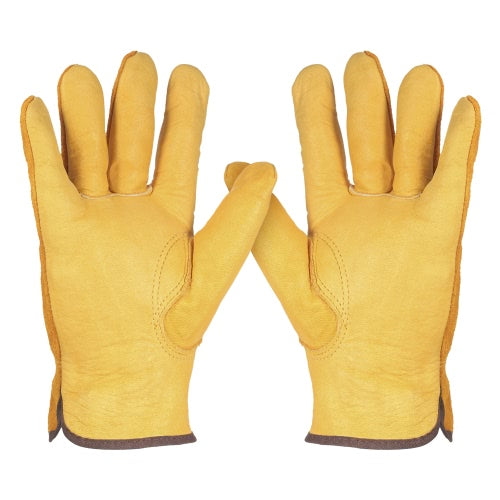 Leather Working Gloves Men's Work Cowhide Gloves Gardening Digging Planting Plant Flower Pruning Protective Glove Driver Security Non-Slip Protection Wear Safety Workers Welding Moto Gloves for Men and Women with Elastic Wrist