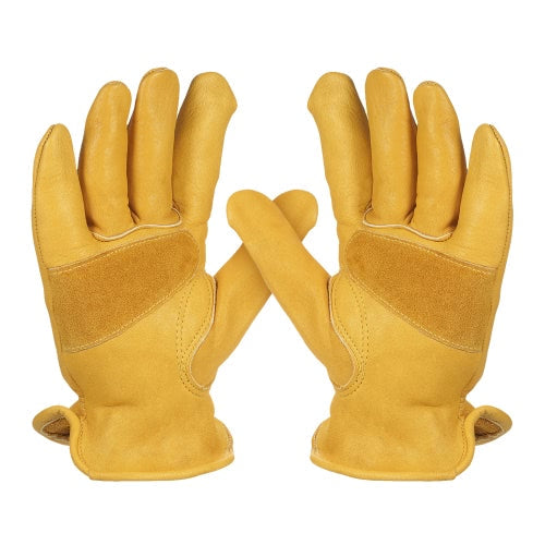 Men's Work Cowhide Gloves Gardening Digging Planting Leather Working Gloves Plant Flower Pruning Protective Glove Driver Security Non-Slip Protection Wear Safety Workers Welding Motorcycle Gloves for Men and Women with Elastic Wrist