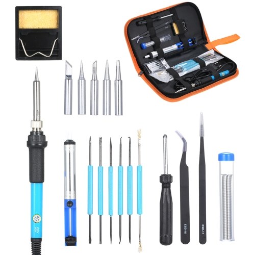 Portable Adjustable Electric Temperature Device Lightweight Welding Soldering Station Tool Kit 60W with 5 Piece Solder Iron Tips (U-K Plug Package 1)