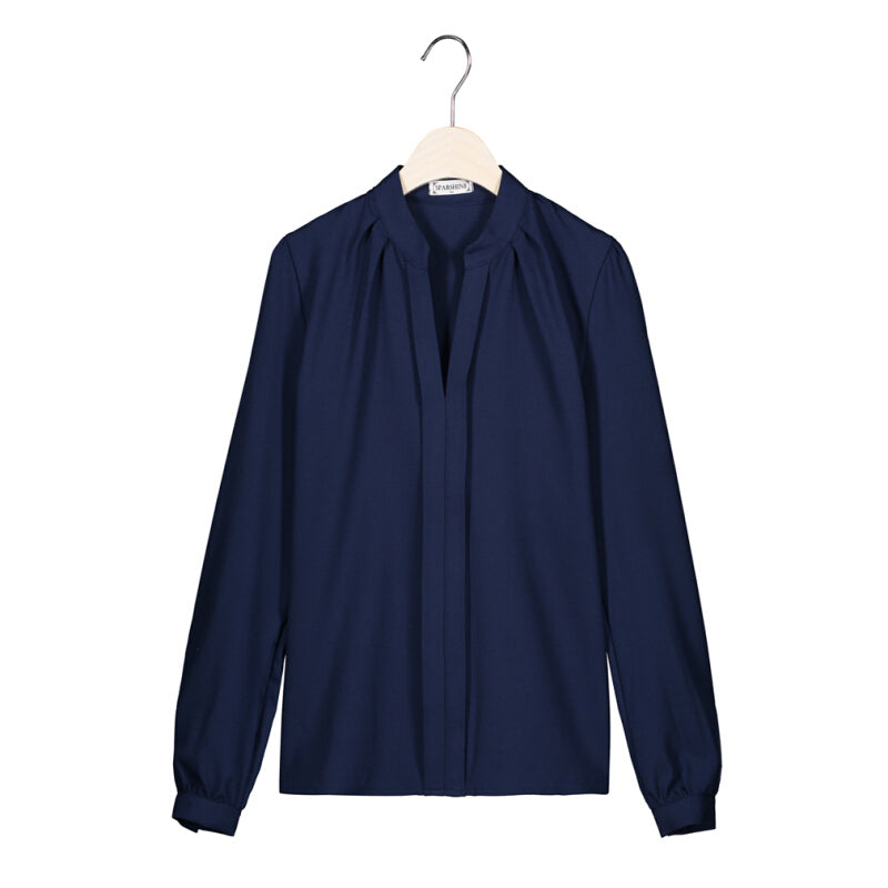 Elegant Office Long Sleeve Slim Blouse - Dark Blue