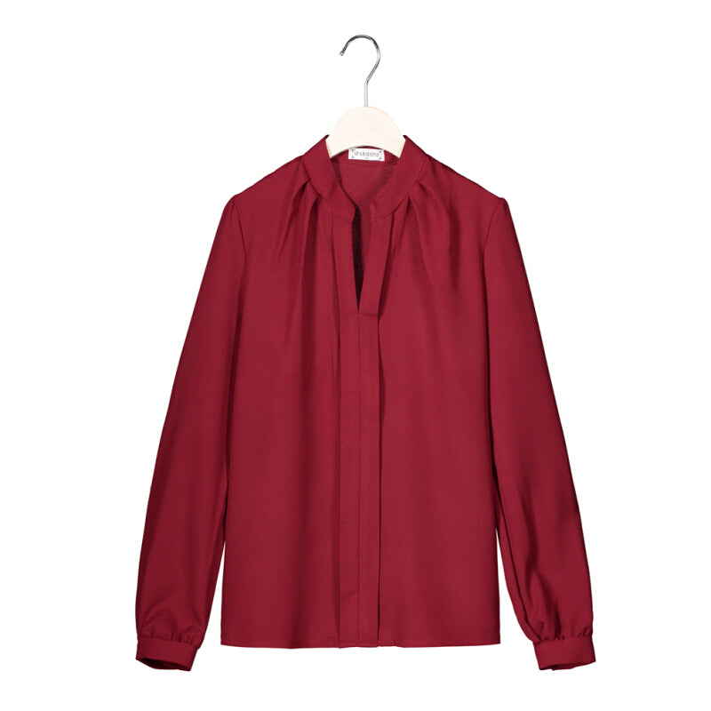 Elegant Office Long Sleeve Slim Blouse - Wine Red