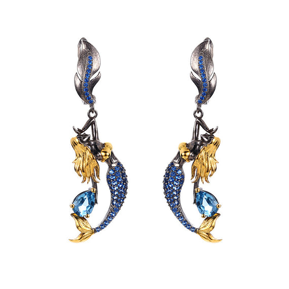 European Premium Unique Mermaid Earrings - Blue