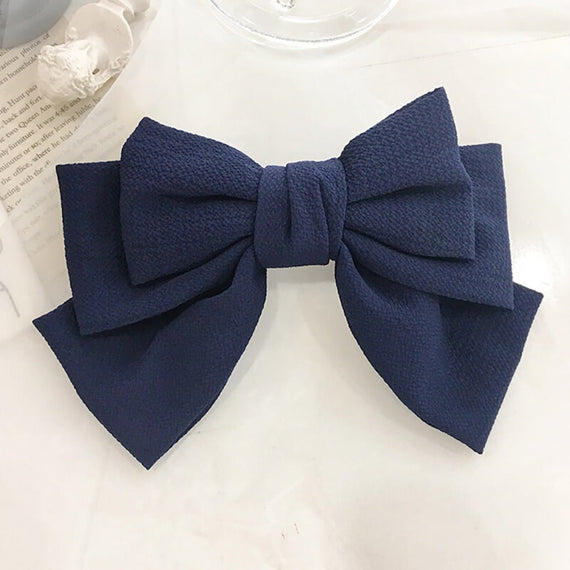 Fashion Bow Knot Chiffon Hair Grips - Navy Blue