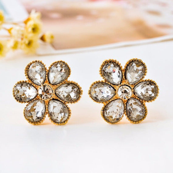 Fashion Jewelry Flower Earrings - Gold White