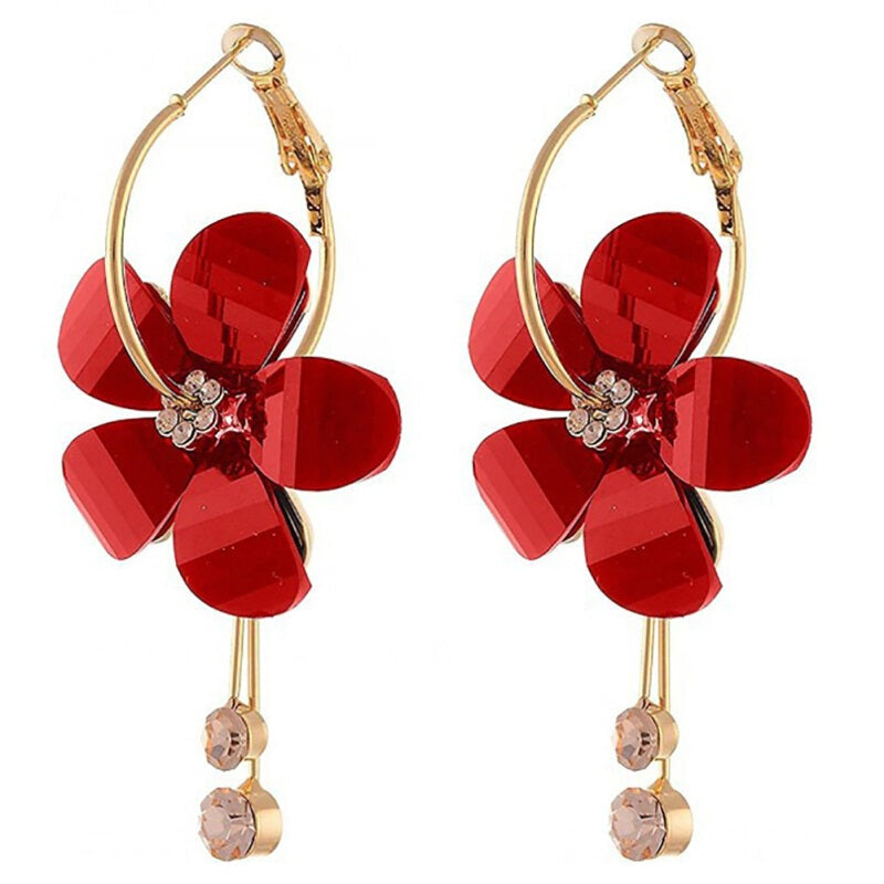 Fashion Women Camellia Flower Stud Earrings - Red