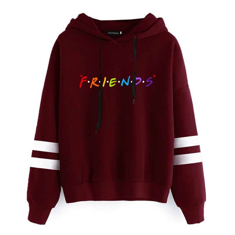 Fashion Women Friends Printed Hoodie - Wine Red