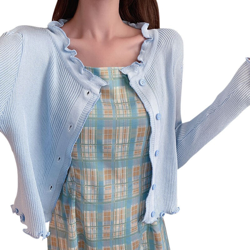 Fashion Women Knitted Casual Cardigan - Light Blue