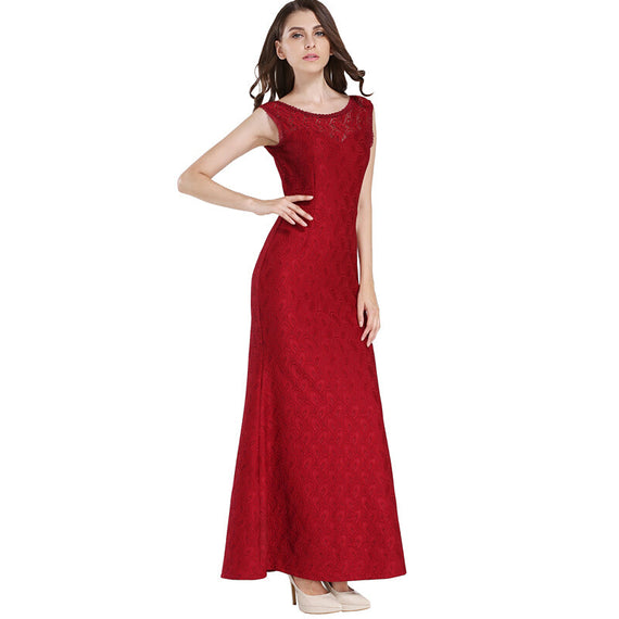 Fashion Women Lace Sleeveless Maxi Dress - Red