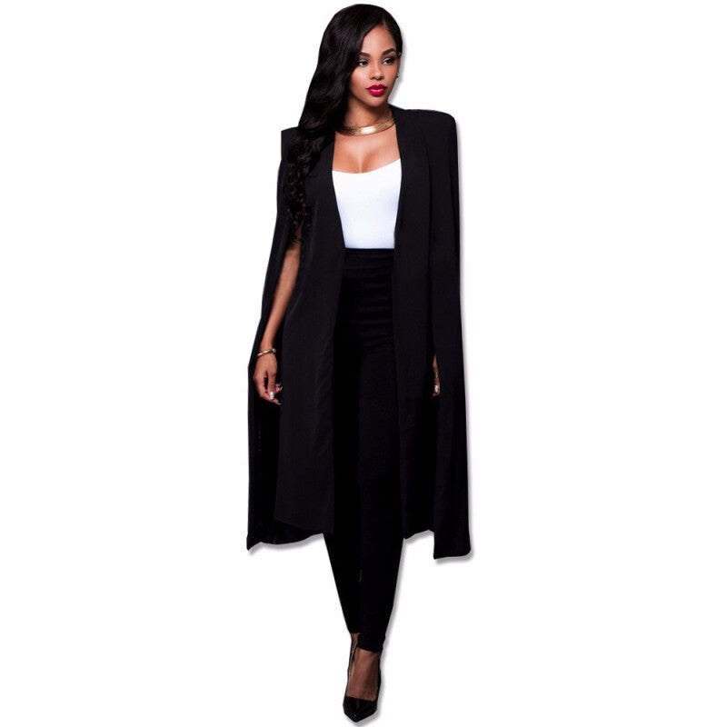 Fashion Women Loose Long Trench Coat - Black