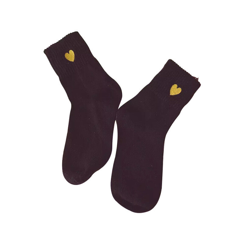 Fashion Women Love Embroidery Cute Socks - Black