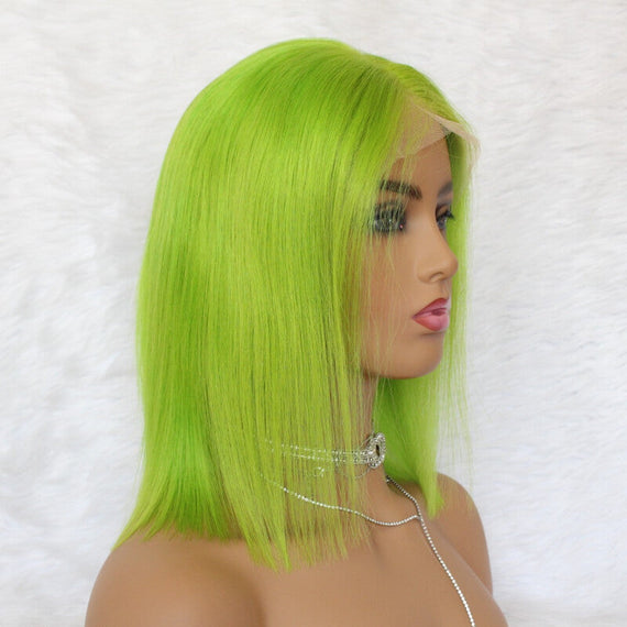 Fashionable Full Lace Wig Straight Bob Cut - Green