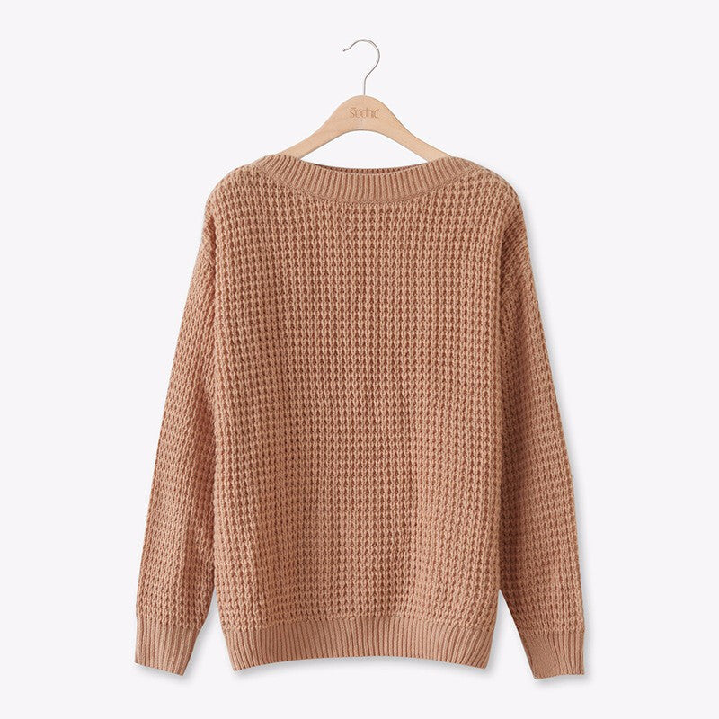 Fashionable Pullover Knitted Loose Top - Camel