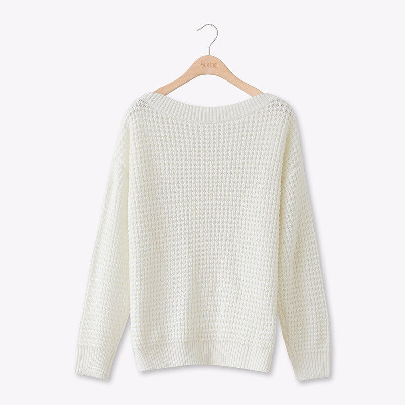 Fashionable Pullover Knitted Loose Top - White