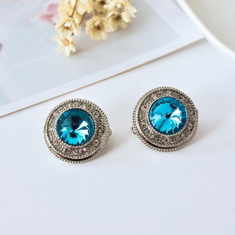 Fashionable Round Glass Earrings - Silver Blue