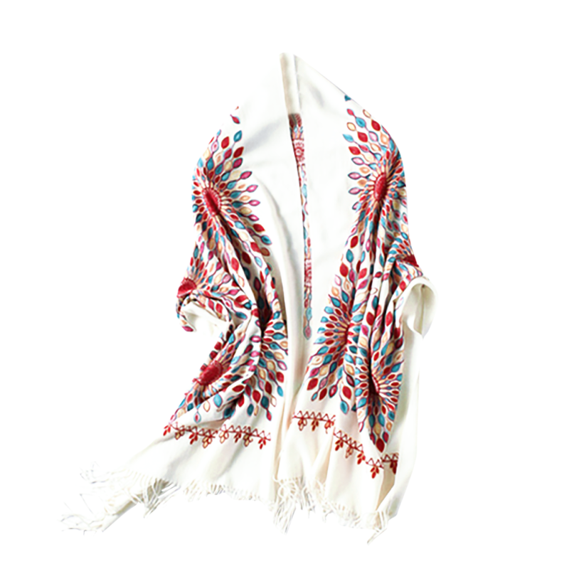 Fashionable Women Embroidery Scarf - White