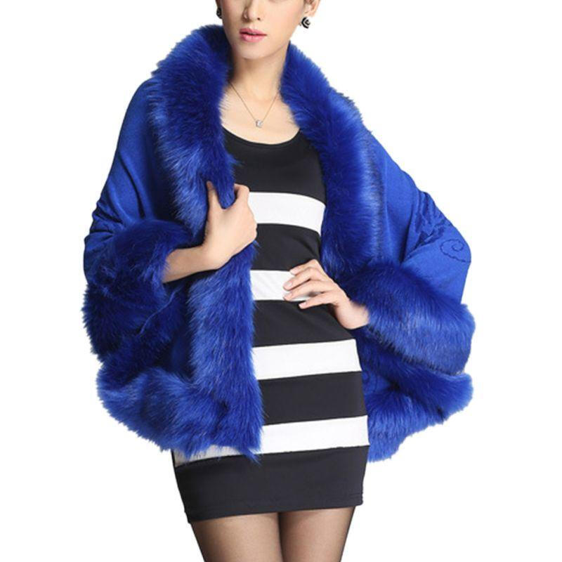 Fashionable Women Faux Fur Fluffy Coat - Blue