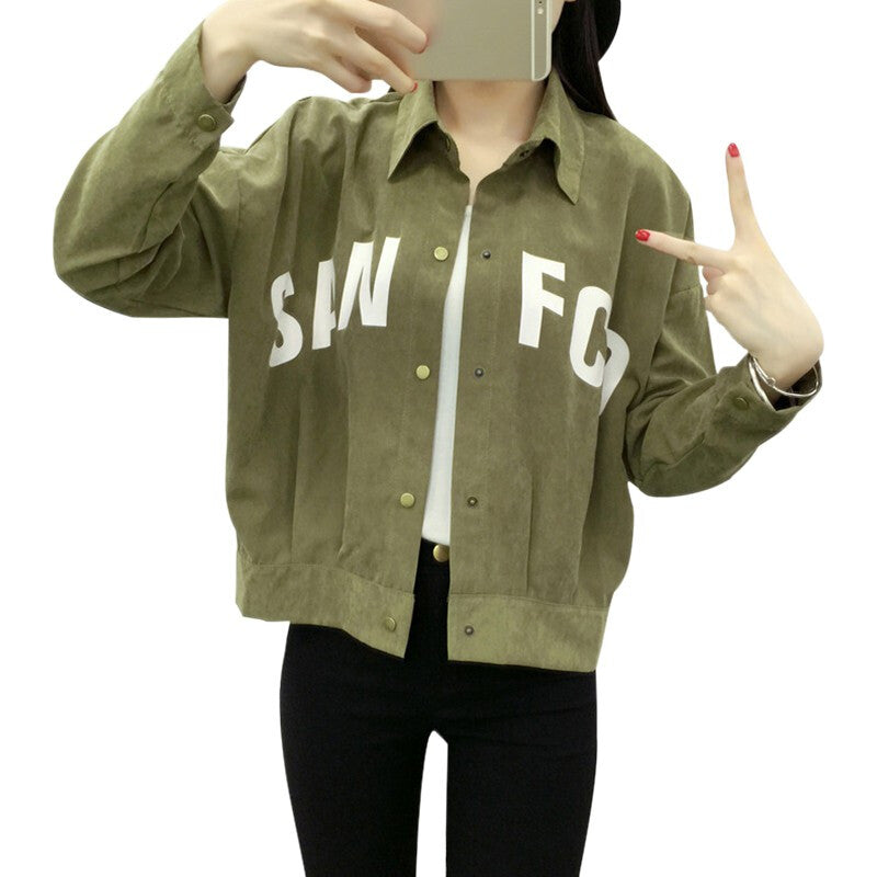 Fashionable Women Jacket Long Sleeve - Army Green