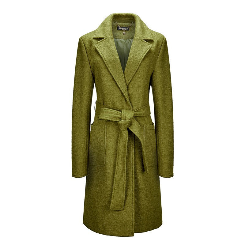 Fashionable Women's Woolen Trench Coat - Green