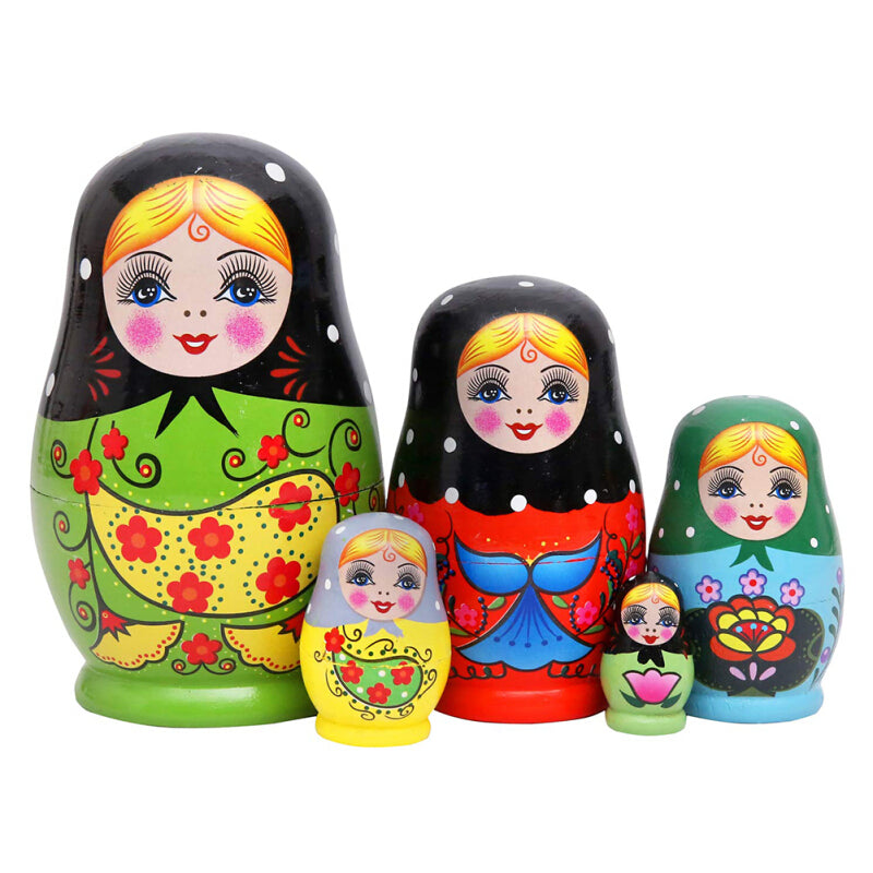 Flower Print Russian Nesting Dolls - Black