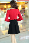 New Fashion Women Two pieces Vest Dress and Short Coat Pleated A-Line Mini Dress Twin Sets Black Dress and Red Coat