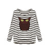 New Fashion Women T-Shirt Owl Pattern Stripe Crew Neck Batwing Long Sleeve Casual Top Blouse