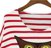 New Fashion Women T-Shirt Owl Pattern Stripe Crew Neck Batwing Long Sleeve Casual Top Blouse