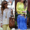 New Fashion Women Chiffon Blouse Lace Crochet Embroidery Sheer Sleeve Oversized Tee Tops Shirt