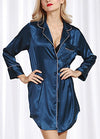 Sexy Women Silk Satin Shirt Dress Pajamas Turn Down Collar Long Sleeve Sleepwear Nightwear Pyjamas