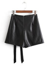 Women PU Lace Up Skirts Faux Leather Back Zipper Mini Short Pants Pantskirt Skorts