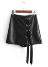 Women PU Lace Up Skirts Faux Leather Back Zipper Mini Short Pants Pantskirt Skorts