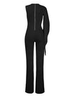 Sexy Women Jumpsuit Single Long Sleeve Solid Wide Leg Pants Slim Playsuit Rompers Red/Black/White