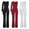 Sexy Women Jumpsuit Single Long Sleeve Solid Wide Leg Pants Slim Playsuit Rompers Red/Black/White