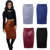 Europe Sexy Women Skirt PU Leather Solid Color Midi Pencil Skirts OL Casual Slim Clubwear