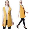 Europe Women Waistcoat Open Front Slit Hem Side Pockets Notched Collar Sleeveless Vest Gilet Outwear Yellow