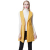 Europe Women Waistcoat Open Front Slit Hem Side Pockets Notched Collar Sleeveless Vest Gilet Outwear Yellow