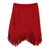 New Women Skirt Faux Suede Tassel Irregular Hem Zipper Midi Pencil Skirts OL Vintage Slim Clubwear Red