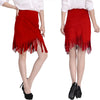 New Women Skirt Faux Suede Tassel Irregular Hem Zipper Midi Pencil Skirts OL Vintage Slim Clubwear Red