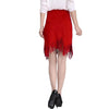 New Women Skirt Faux Suede Tassel Irregular Hem Zipper Midi Pencil Skirts OL Vintage Slim Clubwear Red