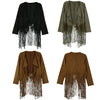 Women Jacket Faux Suede Leather Crochet Lace Patchwork Tassel Casual Coat Brown/Black/Army Green