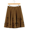 Chic Faux Suede Hollow Flower High Waist Pleated A-Line Women's Skirt