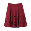 Chic Faux Suede Hollow Flower High Waist Pleated A-Line Women's Skirt